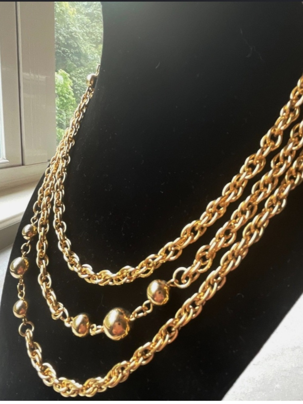 Vintage Gold double Strand Beaded Chain Necklace !